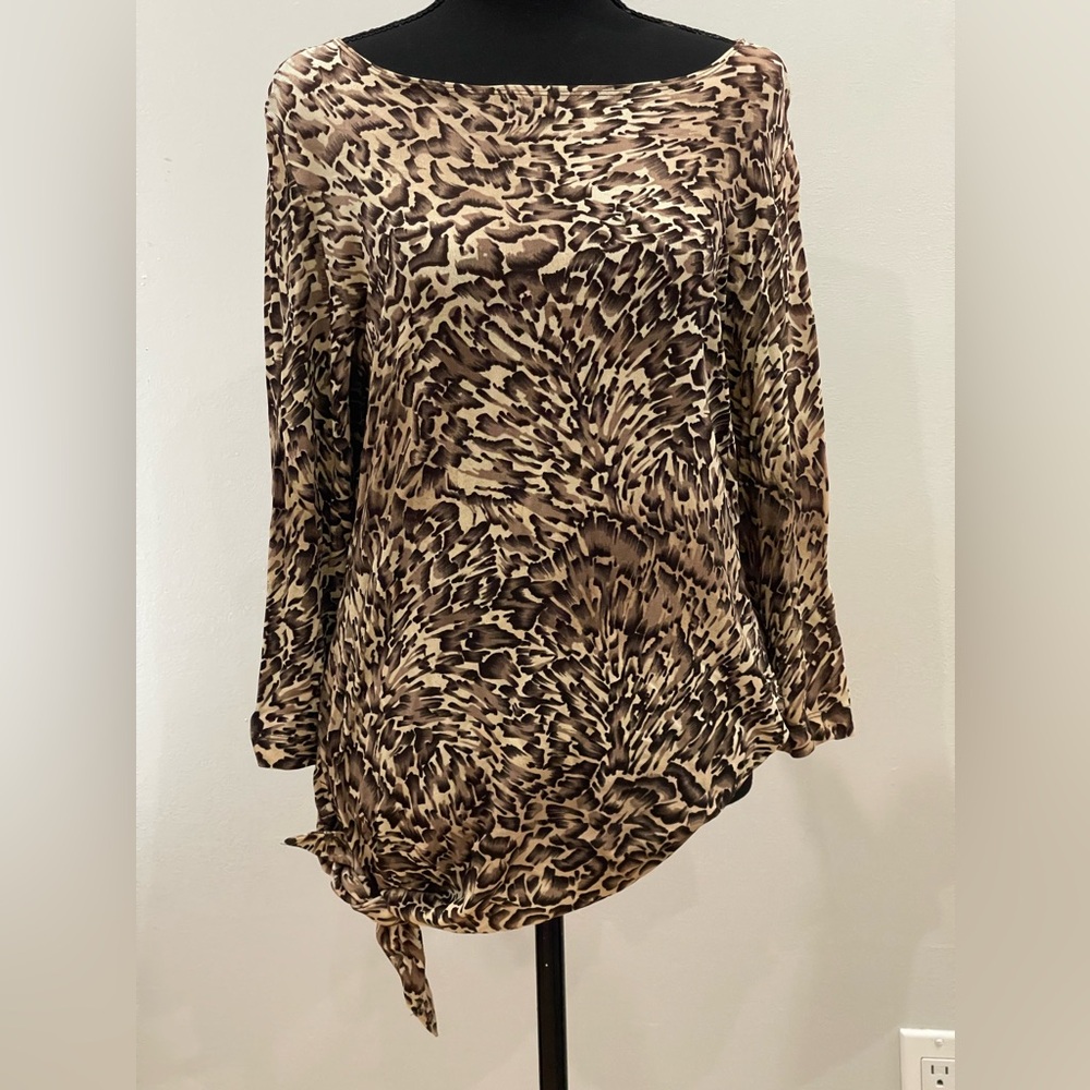 Chicos Travelers 1 (S) Animal Print‎ Side Tie Blouse with Stretch 078